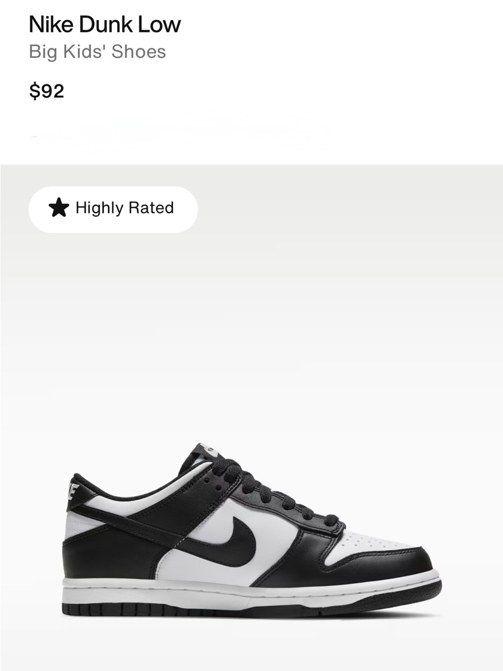 Nike Dunk Low Youth Sneakers — “Panda” Black & White